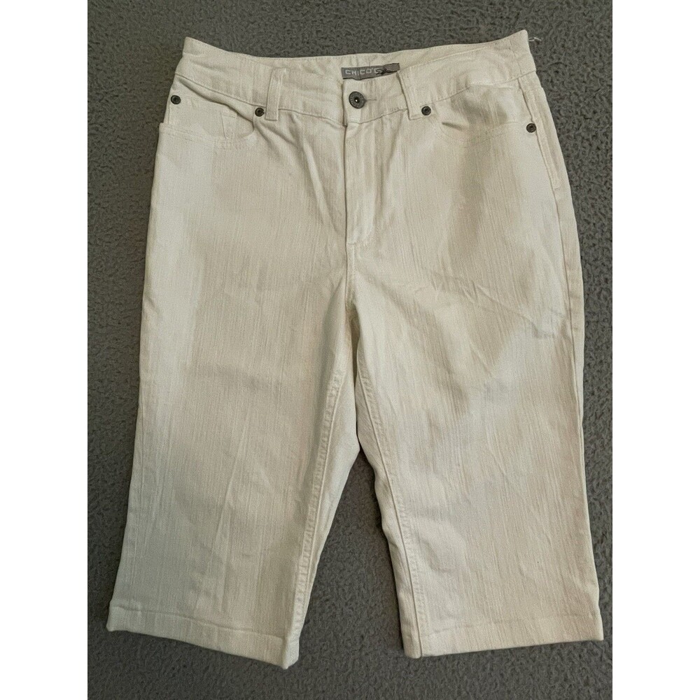 Chicos Platinum Jeans Size 6 (0.5) Crop White Stretch Pants Pedal Pushers